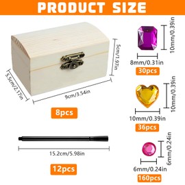 TTYSHIP® Pack of 8 Mini Treasure Chest Wooden 9 x 5.5 x 5 cm Wooden Box for Painting with 3 Stickers and 12 Graffiti Pens, Children's Treasure Chest with Lid for DIY, Birthday, Party