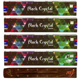Original Satya Nag Champa Black Crystal Incense Sticks | with M&J incense sticks holder | x4 pack | for Aromatherapy, Spa, Yoga, Weddings, Meditation, Healing, Positivity and Relaxation