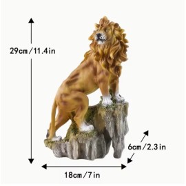 Majestic Lion on Mountain Peak Statue Resin Brown Lion Figurine for Home DecorColor: Brown, Size: One Size