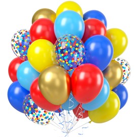 Red Blue Yellow Balloons, 60pcs 12 Inch Royal Light Blue Yellow Red Confetti Colorful Latex Party Balloons for Theme Birthday Decorations Party Baby Shower Supplies