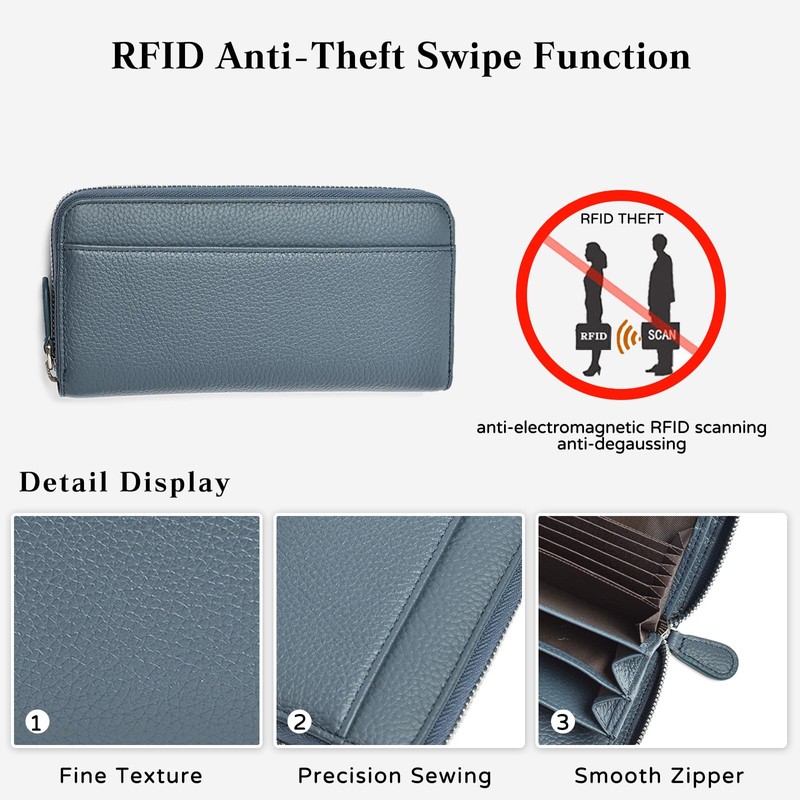 PORRASSO Women's Leather Wallet with RFID Blocking Large Purse Minimalist