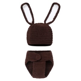 Newborn Photography Props Baby Boy Girl Easter Bunny Crochet Knitted Costume Rabbit Beanie Hat Set Diaper Accessory (Hat + Brown Shorts + Carrot)