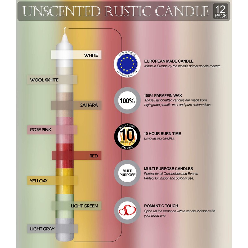 Hyoola 10 Inch Dinner Candles - 12 Pack - Wool