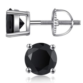 Black Stud Earring Screw Back Men Diamond Earring Cubic Zirconia CZ Earring Sterling Silver Black Earring for Women Men 8MM ZDaoBen