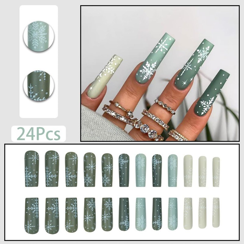 Christmas Snowflake Press on Nails Extra Long Coffin Fake Nails