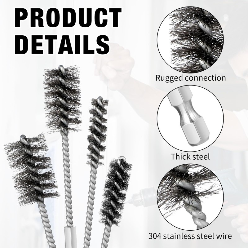 4 Pcs Wire Brush for Drill Stainless Steel Bore Brushes