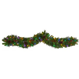 Nearly Natural 6ft. Colorado Fir Artificial Christmas Garland with 50 Multicolored LED Lights, Berries and Pinecones