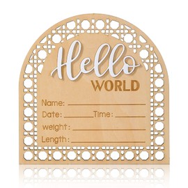 Baby Announcement Sign, 5.5 Inch Wooden Birth Newborn Welcome Sign Hello World New Baby Name Sign, Name Plaques for Girl Boys Photo Prop Baby Shower Nursery Hospital