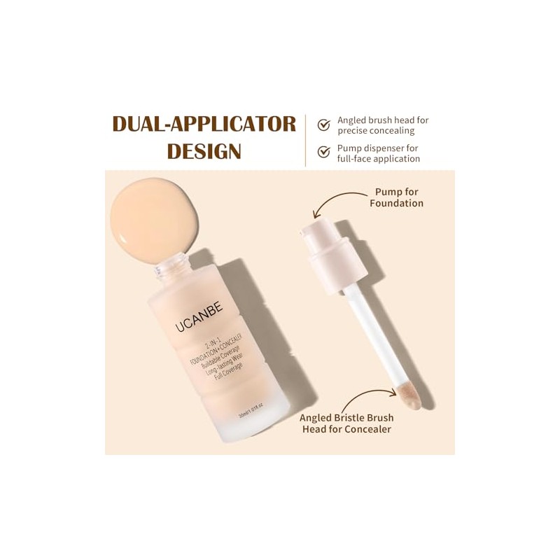 UCANBE Base de maquillaje y corrector 2 en 1, cobertura