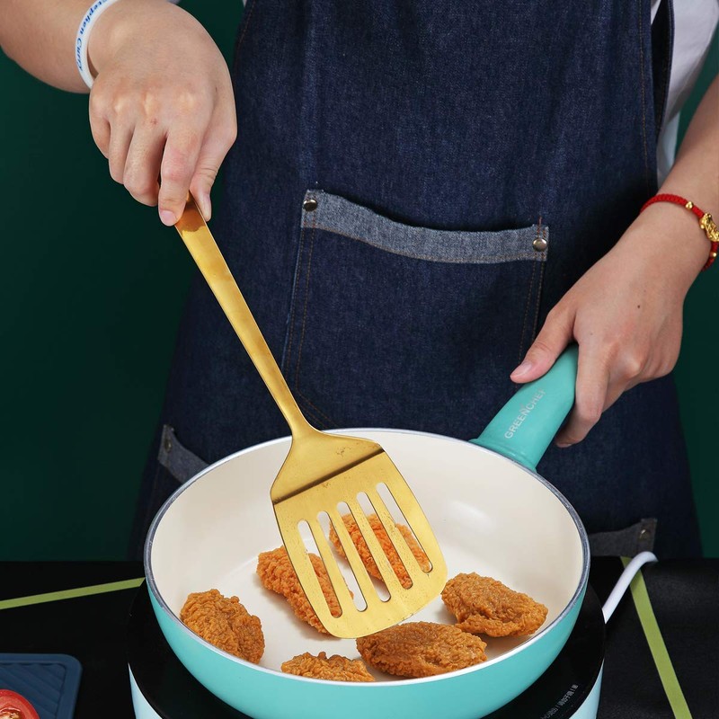 Gold Spatulas, Berglander Slotted Turner Titanium Gold Plating, Metal Spatulas