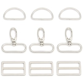MELORDY 15Pcs Metal Swivel Snaps Hooks with D Rings and Tri-Glides Slide Buckles for Key Lanyard Purse Bag Straps Dog Collars DIY Sewing Hardware Craft (1 inch,Silver)