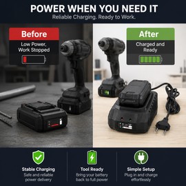 Power Tool Battery Charger for 18V 21V Tools – Compact Pin Charger for Drills Wrenches Grinders