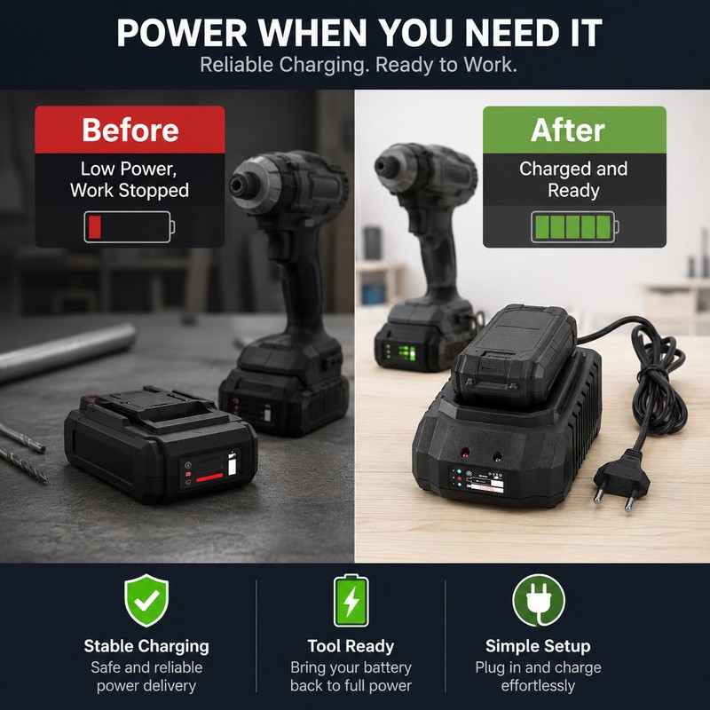 Power Tool Battery Charger for 18V 21V Tools – Compact
