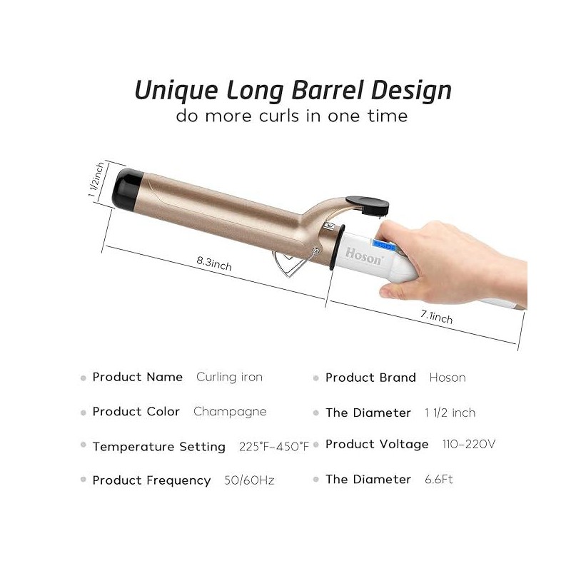 Hoson 1 1/2 Inch Large Barrel Curling Iron - size: