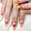 Vopintpy Fall Long Press on Nails Almond Thanksgiving Fake Nails