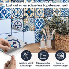 creatisto Tile Stickers for Kitchen Splashback and Great Decorations for Bathroom Tiles – Kitchen Wall Decoration – Pattern: Mexican Tiles – Pack of 9