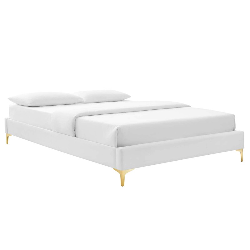 Modway MOD-6275-WHI Sutton Queen Performance Velvet Bed Frame, White