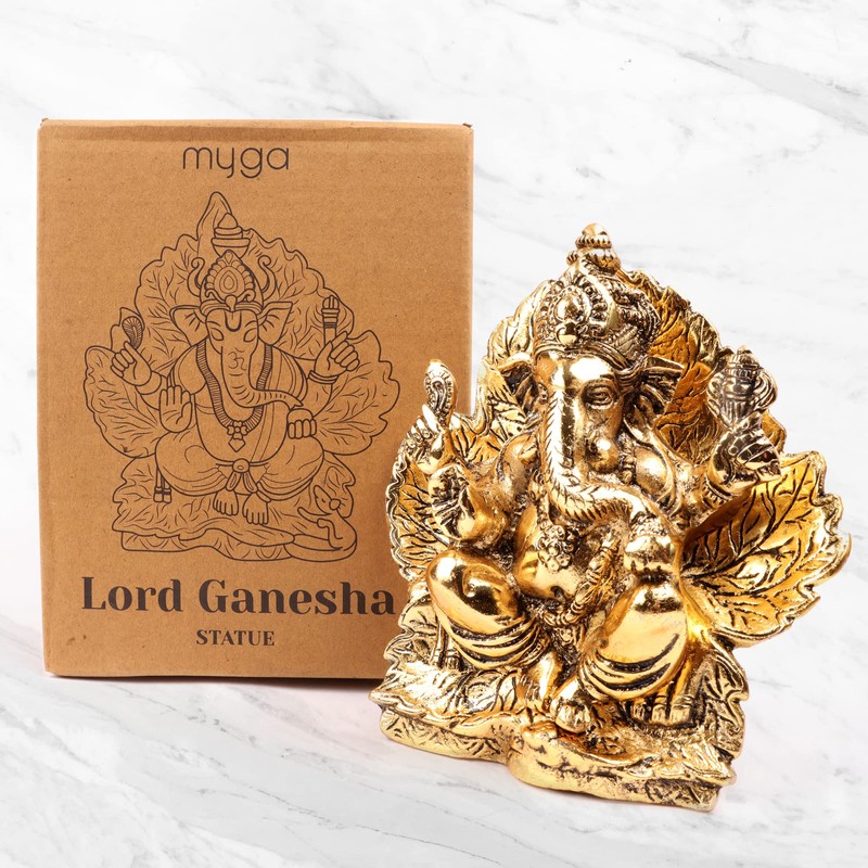 Myga Lord Ganesha Statue - Handmade Gold Decorative Elephant God