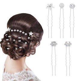 Matomtak Pearl Hair Access, 5 Types, Set of 50, Flower Rhinestone Hair Ornaments, U Pins, Rhinestones, Hairpins, Brides, Coming-of-age Ceremonies, Students, Girls, Weddings, Graduations, Everyday Use