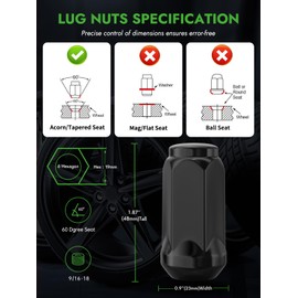 AUTOPTIM 9/16-18 Lug Nuts Replacement for 2005-2011 Dodge Dakota, 2004-2009 Durango, 2004-2009 RAM 1500, 1994-2010 RAM 2500, 2003-2010 RAM 3500, Aftermarket Wheel 24PCS Black Closed End Lug Nuts