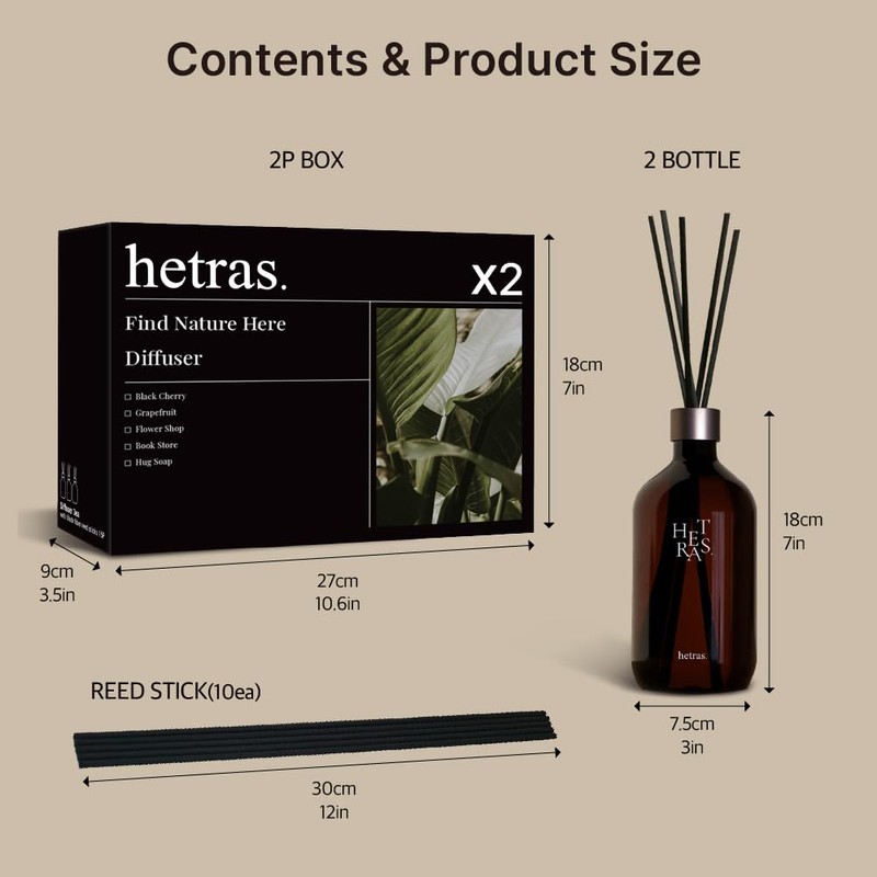 hetras Premium Reed Diffuser Set 16.9 fl.oz. 2 Pack |