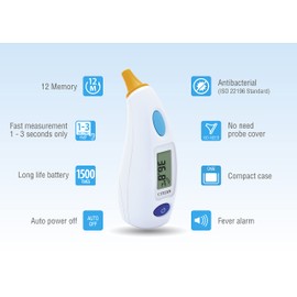 CITIZEN CTD504 Antibacterial Ear Thermometer for Adults and Children, Very Fast Measurement - Only 1-3 Seconds, 12 Sets of Memory, Accurate and Fast Readings for Adults and Children