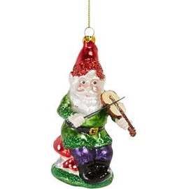 Bloomingdale's Musical Gnome Glass Ornament with Fiddle