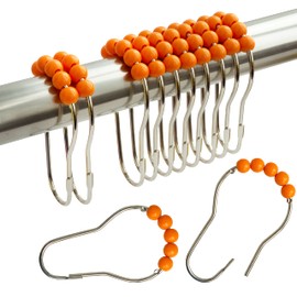 Shower Curtain Hooks Rings Stainless Steel Shower Hooks Orange Acrylic roller Balls Rustproof Heavy Duty for Bathroom Curtain(Orange)