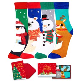 HAPPYPOP Christmas Gifts Stocking Socks for Kids - Secret Santa Socks Xmas Stocking with Greeting Card for Little Boy Girl, Cute Animal Winter Socks