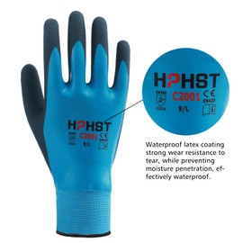 [HPHST] C 2001 Waterproof Work Gloves #15 Grip Double Coated Nylon Gloves with Comfortable Latex Foam, Multi-Purpose (Medium)