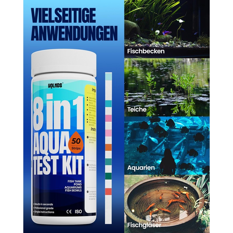 Wolmds Aquarium Test Strips - 8-in-1 Aquarium Water Test Case: