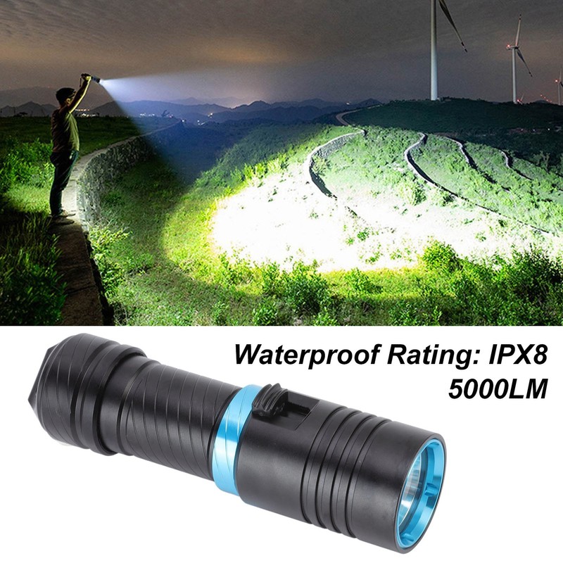 5000LM Diving Flashlight IPX8 100m Underwater Waterproof Infinitely Dimmable L2