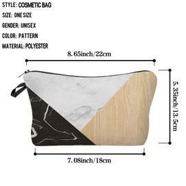 Livel lhood Simple Aesthetic Marble Makeup Bag Cute Small Travel Cosmetic Bag Wood Grain Organizer Bag with Zipper Marble Pattern Toiletry Cosmetic Bag Present for Women Friends