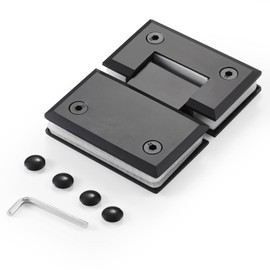 Ranbo Hypotenuse Heavy Duty 180 Degree Glass Door Cupboard Showcase Cabinet Clamp Frameless Pivot Glass Shower Doors Hinge Replacement Parts Wall-to-Glass,304 Stainless Steel Black
