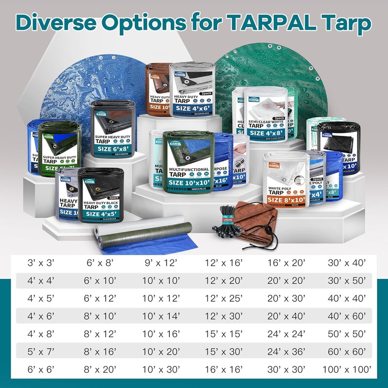 TARPAL 3x3 Feet Small Tarp Waterproof 6mil (2 Pack) White