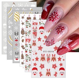TailaiMei Christmas Nail Stickers, Xmas Tree Self-Adhesive Nail Art Decals for DIY Nail Decorations (6 Sheets)