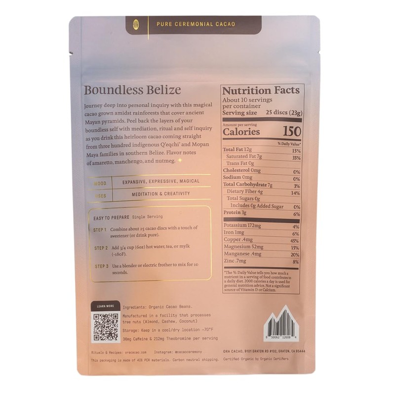 ORA Ceremonial Cacao - Boundless Belize - Organic 100% Cacao