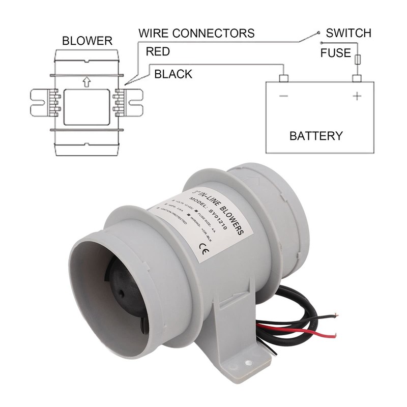 12V Inline Blower, Quiet Operation 3 Inch Inline Duct Fan