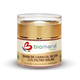 Biomaná Crema Facial con Baba de Caracol, Uso de Día con Filtro Solar 50 g Calidad Profesional, Ideal para Cutis Cansado, Desvitalizado y con Líneas de Expresión