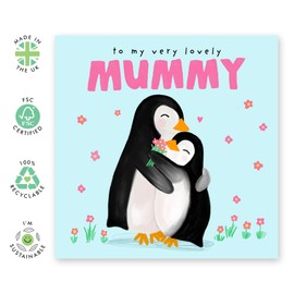 Mummy Birthday or Mother’s Day Card – Mum and Child Penguin Hug – Heartfelt Gifts for Mum, Mama, Ma, Her, Women, Ladies from Son or Daughter - Sweet & Thouhtful Greeting - Comes with Stickers
