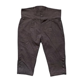 Mens Colonial Knee Linen Breeches 18th Century Pants Fall Front Style (XL, Brown)
