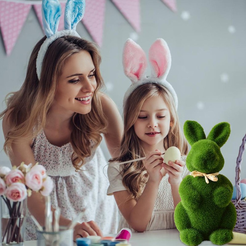 Artificial Moss Bunny Garden Statues Ornaments Durable Lightweight Artificial Animal