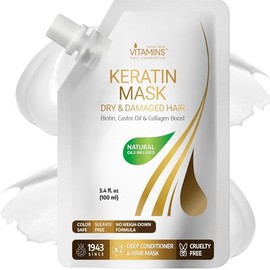 Vitamins Tratamiento para Cabello Maltratado y Seco con Keratina - Mascarilla Hidratante para Cabello Fino Anti frizz con Aceite de Argán, Aceite de Coco y Aceite de Ricino - Tamaño Viaje