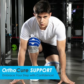 OrthoCure Knee Brace with Anti Knit Fabric Compression Knee Sleeve with Patella Gel Pad & Side Stabilizers, Unisex Knee Support for Advanced Flexibility, Workouts, ACL, PCL, MCL, 1 Medium (34cm-42cm)