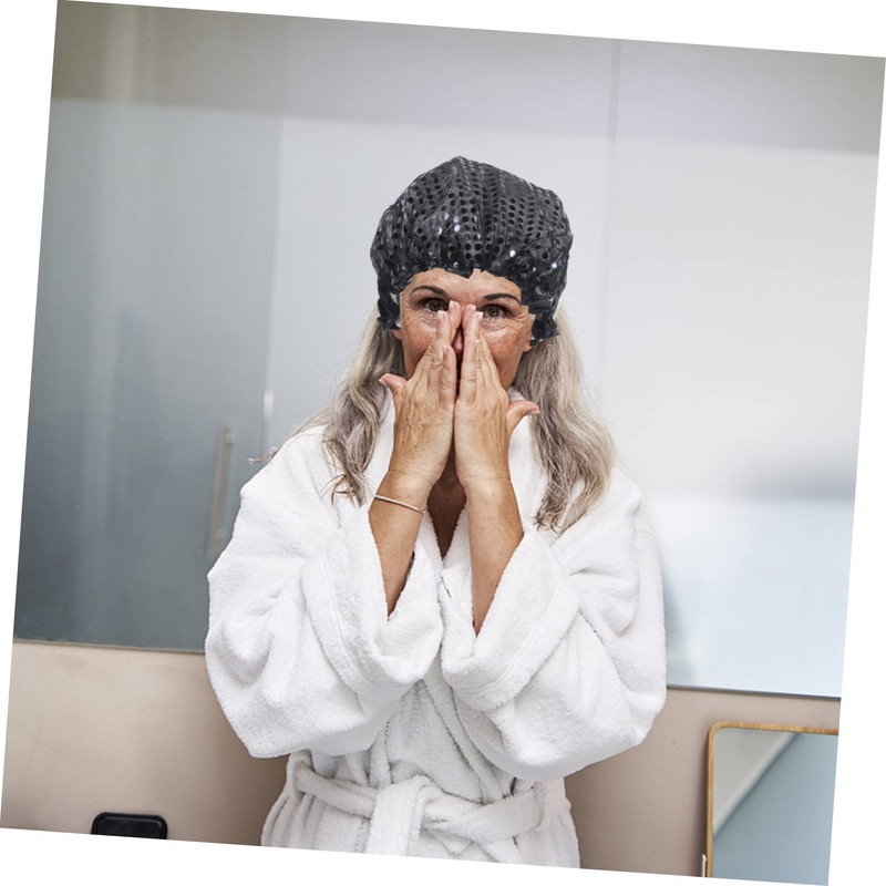 WOONEKY Sequin Shower Hair Cap for Women Multi-use Bath Hat