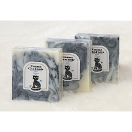 Miyazaki Unama Black Cat Soap Marble 2.8 oz (80 g) | Facial Soap | Hinata Bincho Charcoal Powder Formulated (3 Pieces Without Cosmetic Box)