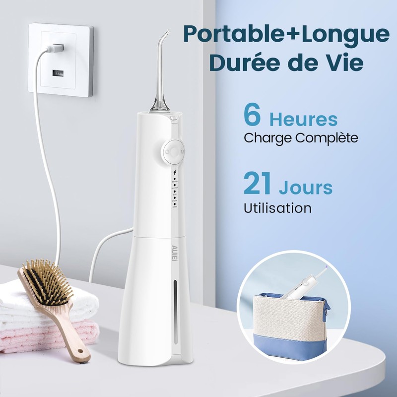 AUIEI Portable Water Flosser, Oral Irrigator, 5 Modes and 8