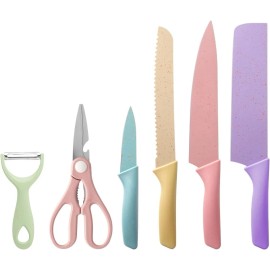 Kitchen Colorful Kitchen Knife Set 6 PCS, Colored Knives Set with Non-Stick Coating