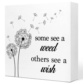 Some See A Weed Others See A Wish Dandelion Quote Wooden Sign Desk Decor,Inspirational Wood Block Sign Desk Decorations for Home Bedroom Living Room Girl Room Desk Shelf Table Decor