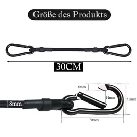 BYZANDQI Tension Elastic Strap with Carabiner - Expander with Carabiner Hook Set of 4 - 30 cm Luggage Tensioner Black, 100% Latex Rubber Tensioner for Awning Tarps Garden Bicycle Car Load (30 cm x 4